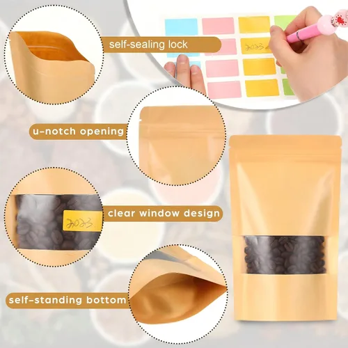 Miniatura 3 de Ctosree 300 bolsas de papel kraft con ventana de 5 x 8 pulgadas, bolsas de papel resellables con cremallera para almacenamiento de alimentos, bolsas