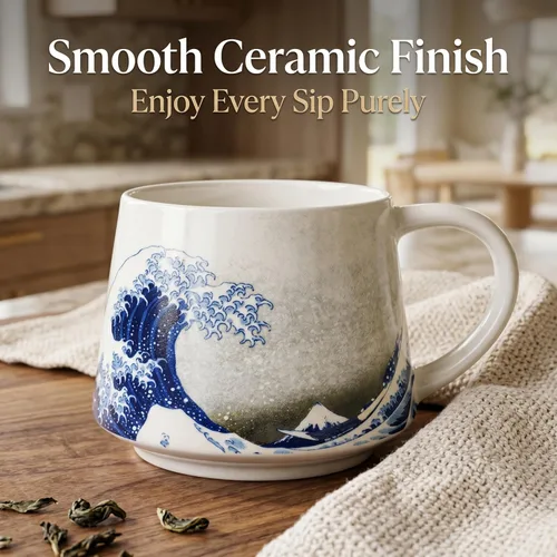 Miniatura 5 de Topadorn Taza de Cerámica de Porcelana Taza de Café The Great Wave Taza de Café con Caja de Regalo, 13 oz.