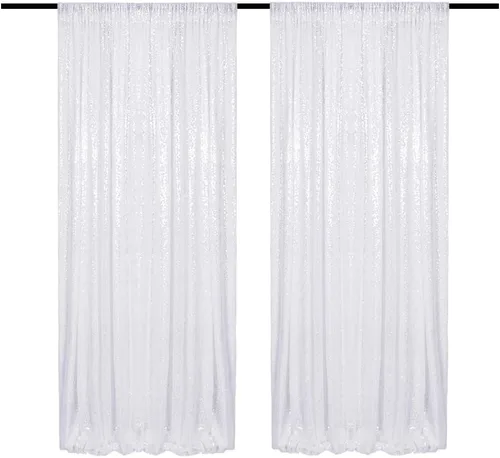 Miniatura 13 de Cortinas de fondo de lentejuelas negras con purpurina de 2 x 8 pies, 4 paneles para decoración de bodas, fiestas de cumpleaños, despedidas de Negro