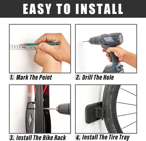 Miniatura 7 de Wallmaster BIKEPAL - Portabicicletas giratorio, montaje en pared, soporte vertical para almacenamiento de bicicletas, ahorro de espacio