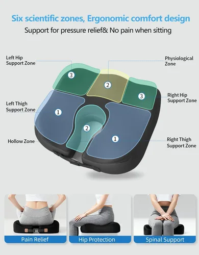 Miniatura 3 de Cojín de asiento de espuma viscoelástica extra densa para silla de oficina, alivio del dolor ortopédico de ciática y coxis, cojín ergonómico