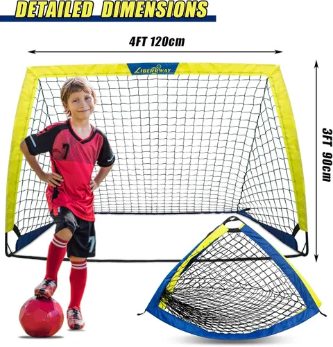 Miniatura 2 de LIBERRWAY Soccer Goal 4'x 3' Portable Kids Soccer Goals for Backyard or Indoor Pop Up Soccer Net with 6 Training Cones, Carrying Bag, 8 Ground Stakes