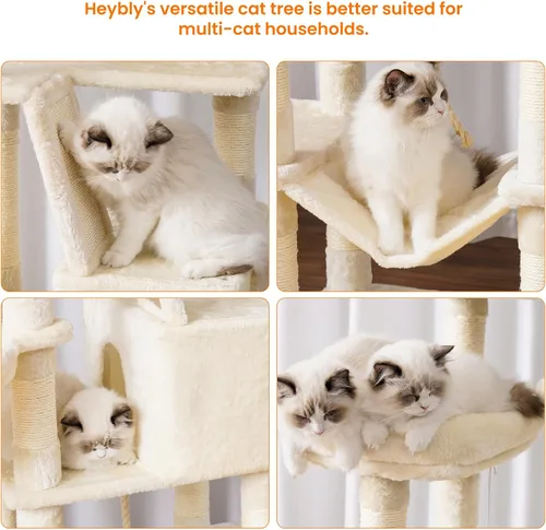 Miniatura 7 de Heybly Árbol para Gatos, Torre para Gatos Multinivel de 68 Pulgadas para Gatos de Interior, Condominio para Gatos con 2 Perchas de Felpa Ensanchadas