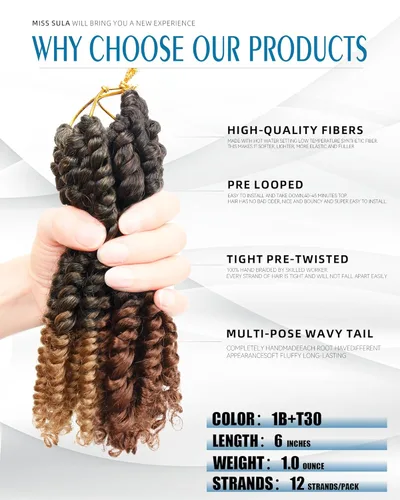 Miniatura 3 de Paquetes de extensiones de cabello de trenza de ganchillo Passion Twist - Combo de color mixto (6 paquetes 1B+1 paquete T1B/27+1 paquete T1B/30)
