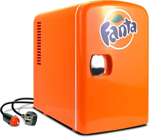 Fanta Mini refrigerador – Refrigerador de 6 latas para dormitorio, oficina, enfriador de bebidas portátil de mesa, refrigerador de 12 V 110 V para
