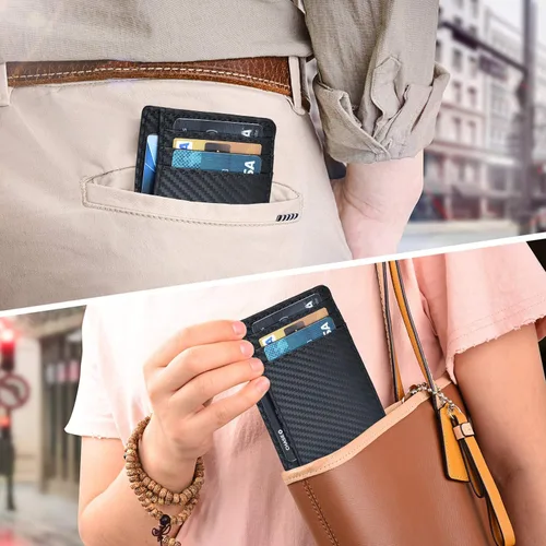 Miniatura 3 de Carteras de cuero Oak Leathers para hombres y mujeres, carteras de cuero delgadas y minimalistas con bolsillo frontal, con bloqueo RFID, Ébano