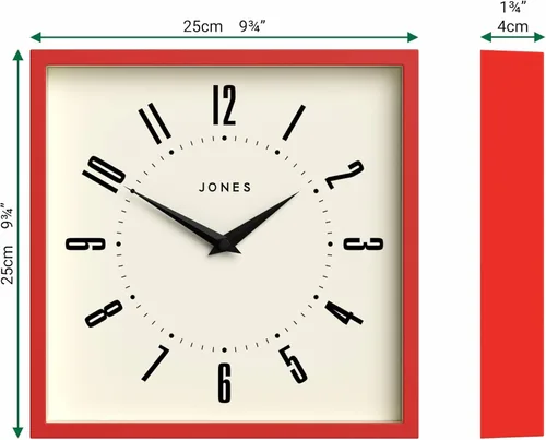 Miniatura 4 de JONES CLOCKS® Reloj de pared con caja Cuadrado retro 10 pulgadas Negro Números fáciles de leer Reloj perfecto de cocina u oficina