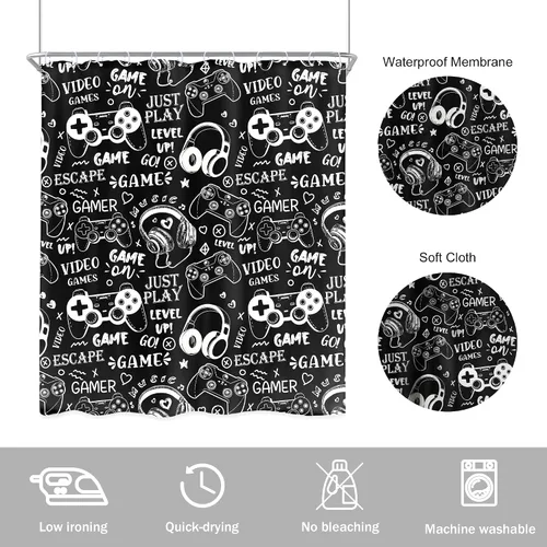 Miniatura 6 de Newsely Cortina de ducha para niños, 60 pulgadas de ancho x 72 pulgadas de alto, juego de cortina de ducha para videojuegos, videojuegos