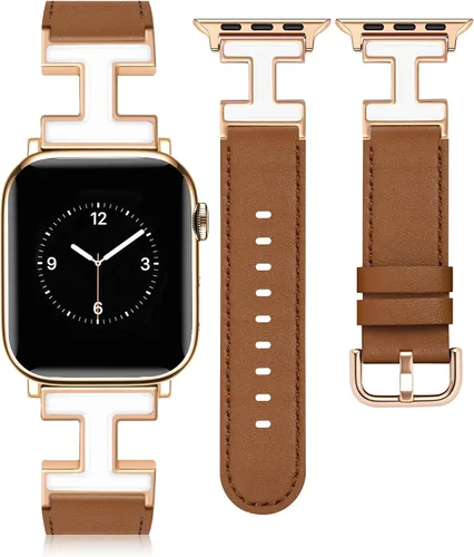 Miniatura 14 de MOINSPIRE - Correa de cuero compatible con correas de Apple Watch para mujeres 38/40/41/42/44/45/46/49 mm, elegante correa de cuero de diseñador