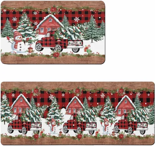 Tapete de baño de Navidad para bañera, antideslizante, de secado rápido y absorbente, de tierra de diatomeas, tapete de cocina, tapete rojo de