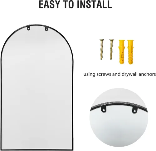 Miniatura 6 de OGCAU Espejo para montar en la pared, espejo de pared arqueado de 24 x 42 pulgadas, estilo rústico en forma de ventana arqueada con marco de hierro