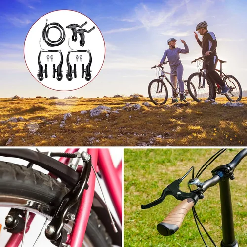 Miniatura 6 de Juego completo de frenos de bicicleta, negro delantero y trasero bicicleta MTB híbrido freno interior y exterior cables y palanca kit incluye pinzas