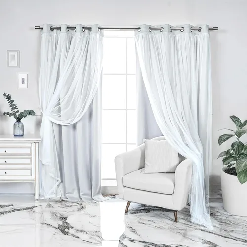 Miniatura 27 de Best Home Fashion Juego de 2 paneles de ventana de tul de encaje con aislamiento térmico y ojales de níquel de acero inoxidable para dormitorio