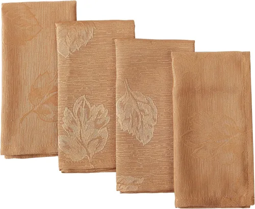 Newbridge Servilletas de Tela Navideñas de Damasco con Hoja Dorada Tremont, Juego de 4, Elegante Patrón Navideño de Hojas en Espiral, Servilletas de