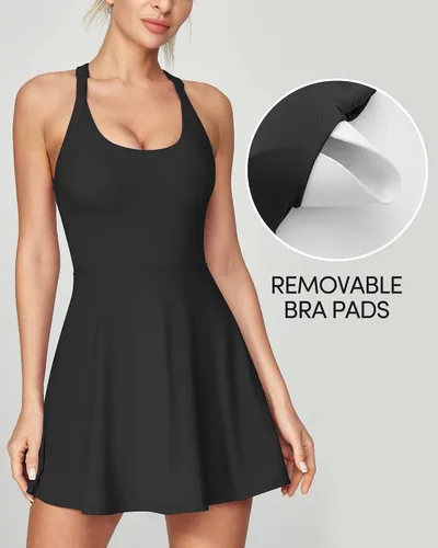 Miniatura 3 de IUGA Vestido de tenis para mujer con pantalones cortos integrados y brasier recortado, vestido de entrenamiento trenzado para golf, vestidos