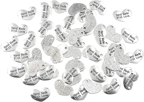 Miniatura 2 de Colgante hecho a mano con dije de amor, en forma de corazón, con mensaje de palabra, para hacer joyas (50 unidades, tono plateado antiguo), Zinc