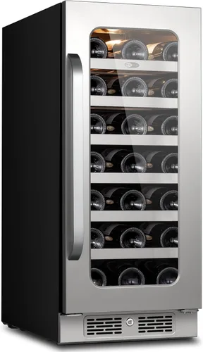 Miniatura 7 de Refrigerador de vino de 15 pulgadas, 29 botellas, refrigerador de vino de doble zona debajo del mostrador con puerta de vidrio, 3 LED integrados