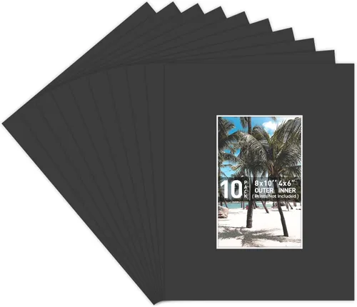 Golden State Art, Paquete de 10 marcos de fotos negros de 8 x 10 pulgadas, sin ácidos, con núcleo blanco, corte biselado para fotos de 4 x 6,