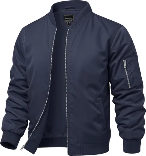 Miniatura 8 de CRYSULLY Chaquetas bomber ligeras para hombre, con cremallera completa, casual, rompevientos, de golf, a la moda, con bolsillo
