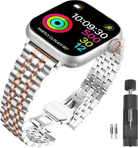 Miniatura 11 de Correa de acero inoxidable compatible con Apple Watch Ultra 2/Ultra/Series 10-1 y SE/SE2, correa de metal ajustable para iWatch de 1.496 pulgadas