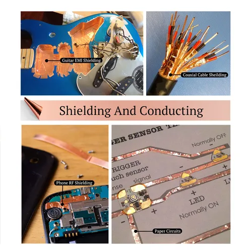 Miniatura 4 de CHANZON Cinta de lámina de cobre de 0.236 in 1/4 pulgadas x 66 pies, adhesivo conductor de doble cara para vidrieras, soldadura, electricidad
