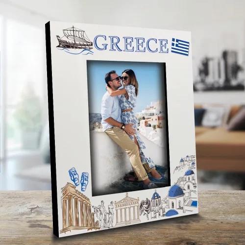 Miniatura 2 de ELLA BUSTA - Marco de fotos Grecia para boda, compromiso, luna de miel, vacaciones en Grecia, símbolos de diseño con estampado UV (vertical de 5 x 7)