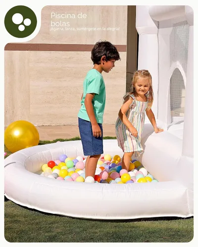 Miniatura 4 de Outfunny - Casa hinchable blanca con tobogán, casa hinchable interior para niños de 3 a 8 años con pozo de bolas, área de rebote de 6.5 x 6.5 pies