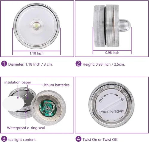 Miniatura 6 de Juego de velas de té decorativas sin llama, luz LED blanca de batería , resistentes al agua y sumergibles para fiestas, bodas, festivales