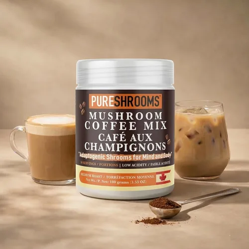 Miniatura 10 de PureShrooms Café instantáneo de hongos con melena de león orgánica, reishi y cordyceps Arábica colombiana liofilizada 600 mg de extractos