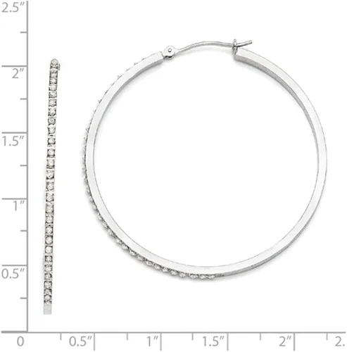 Miniatura 2 de Aretes tipo argolla grandes en oro blanco de 14 K (1 34 pulgadas) con detalles de diamantes