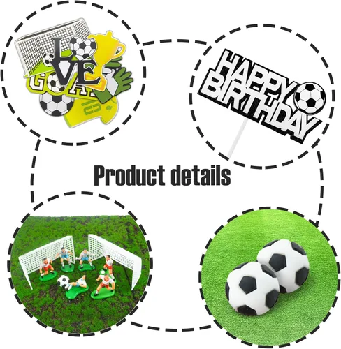 Miniatura 3 de 19 piezas de decoración de pastel de fútbol – decoración temática de jugador de fútbol para fiesta de fútbol, suministros de fiesta de cumpleaños