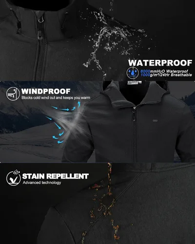 Miniatura 2 de 33,000ft Chaqueta Softshell con capucha para hombre, impermeable, ligera, aislada, cortavientos, con forro polar