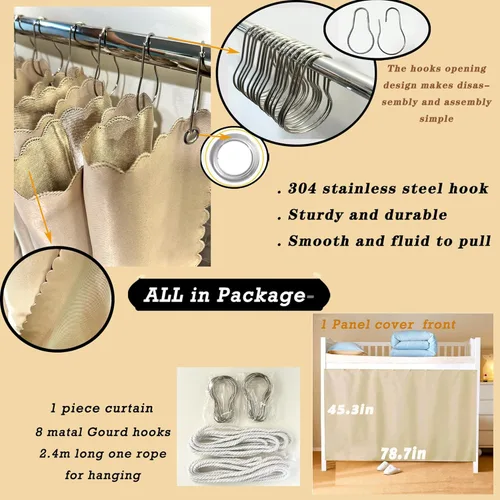 Miniatura 4 de Dorm Home - Cortinas opacas para literas, gruesas y sólidas, cortina de cama, tela para dosel de cama, para hombres y mujeres, cama individual