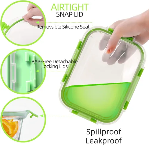 Miniatura 3 de C CREST Contenedores de vidrio para almacenamiento de alimentos con tapas, [paquete de 10] recipientes de preparación de comidas para cocina, uso