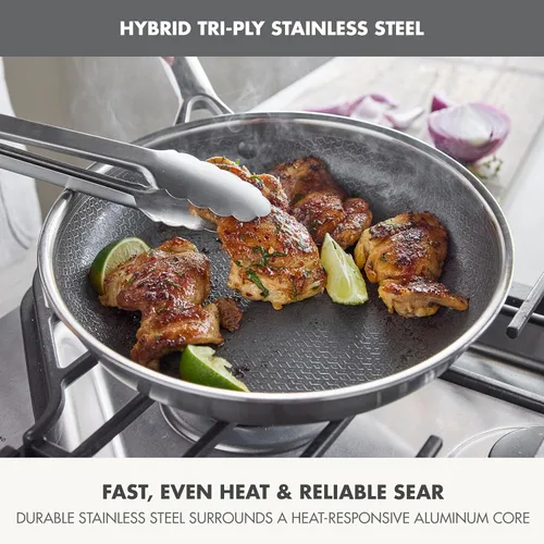 Miniatura 5 de GreenPan Hybrid - Sartén antiadherente de acero inoxidable de 10 pulgadas, sartén de cerámica APEX de tres capas con termoenlace, sin PFAS, Plateado
