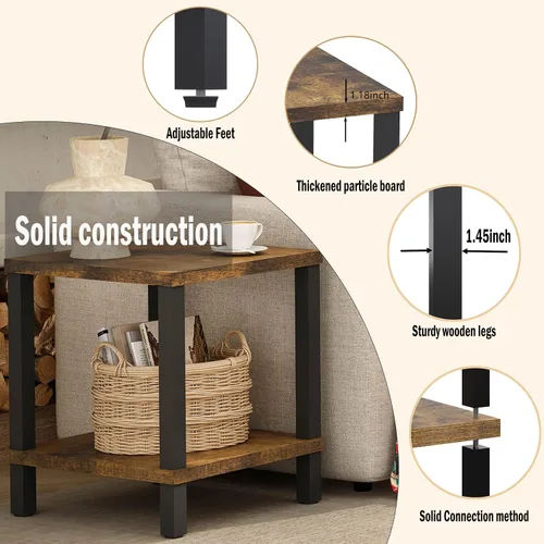 Miniatura 4 de MMEOLUOOK MLBZ06R - Mesa auxiliar cuadrada grande para sofá, mesa de centro industrial de 20 pulgadas, mesa de noche con estante de almacenamiento