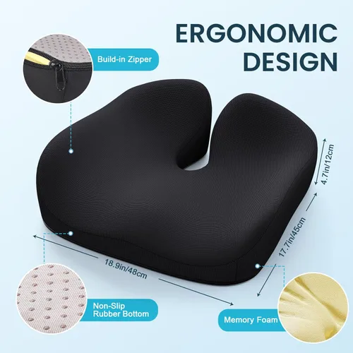 Miniatura 2 de Benazcap Cojín de asiento de espuma viscoelástica para silla de oficina, cojines ergonómicos para aliviar el dolor de coxis, ciática y respaldo
