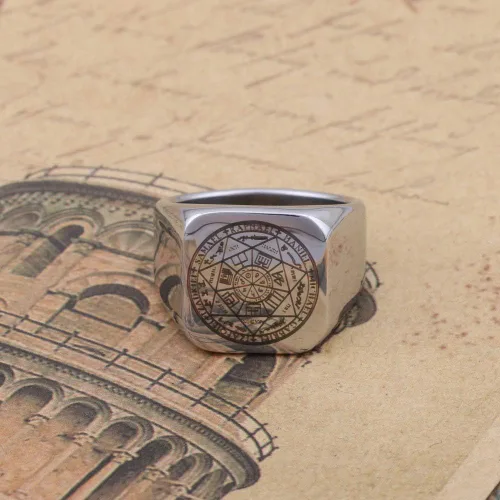 Miniatura 5 de Dacai The Seals of the Seven Arcángeles Protección Amuleto Seal Salomon Kabbalah Mens Womens Stainless Steel Polished Ring, Metal