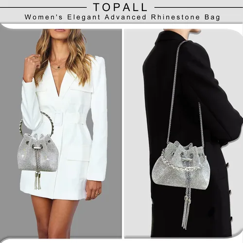 Miniatura 5 de TOPALL Bolsa de noche con diamantes de imitación, monedero plateado brillante con diamantes de imitación para mujer, fiesta, club, boda, plateado