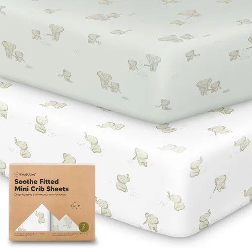 2 paquetes de sábanas ajustadas para mini cuna - 38x26 Sábanas Pack N Play para colchón Pack and Play, algodón orgánico, ropa de cama transpirable y