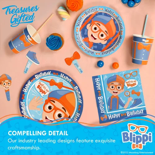 Miniatura 5 de Treasures Gifted Suministros de fiesta de cumpleaños con licencia oficial de Blippi, paquete de 48 servilletas, suministros para fiesta de Blippi