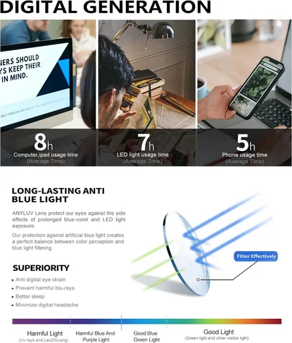 Miniatura 7 de ANYLUV Gafas de luz azul para hombre, lentes de bloqueo de luz azul, templo de fibra de carbono, gafas de computadora para juegos, antifatiga ocular