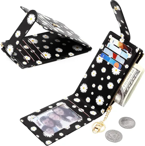 Miniatura 3 de Badiya Tarjetero para mujeres con RFID, carteras delgadas, plegables, tarjetero multifuncional, monedero