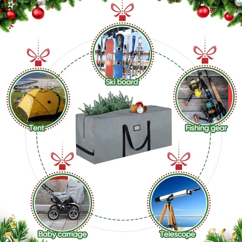 Miniatura 6 de BALEINE - Bolsa para guardar el árbol de Navidad de 9 pies, bolsa extra grande de alta resistencia para árbol de Navidad artificial con asas Gris