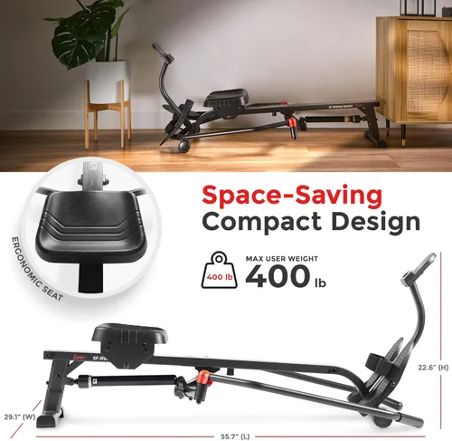 Miniatura 7 de Sunny Health & Fitness Smart Compact 360° Full-Motion Rower, Low-Impact Full-Body Workout Rowing Workout Machine, Wide Motion Range & Space-Saving