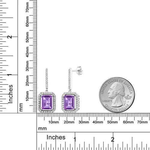 Miniatura 3 de Gem Stone King Aretes colgantes de plata de ley 925 con amatista morada para mujer