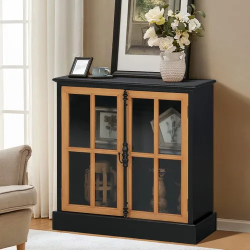 MAISON ARTS Armario decorativo con 2 puertas, armario de almacenamiento decorativo de granja para entrada, sala de estar, aparador de cocina