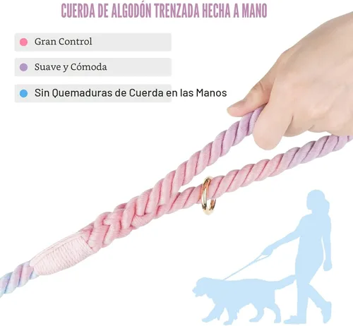 Miniatura 3 de Correa para perro de 5 pies hecha a mano de cuerda de algodón trenzada para perros pequeños, medianos y grandes, nuevo cierre de metal dorado
