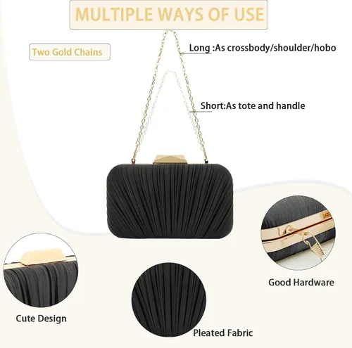 Miniatura 4 de Crbeqabe Bolsos de mano para mujer, bolso de noche plisado, bolso de mujer para boda, fiesta, baile de graduación con cadena desmontable