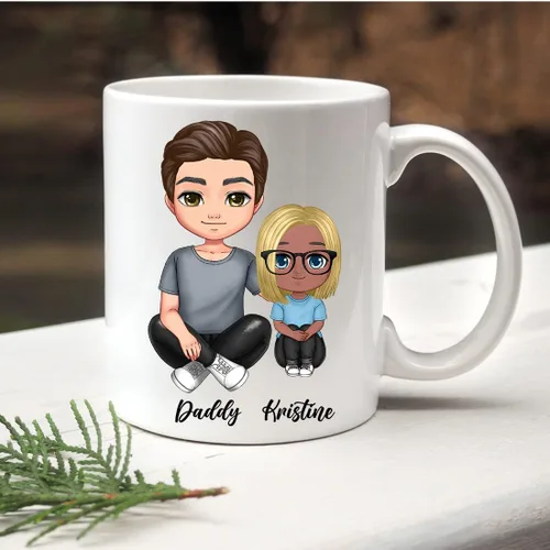 Miniatura 3 de Taza de café para el día del padre para papá de parte de hija e hijo. Taza del mundo con el mejor papá del mundo. Taza divertida con nombre